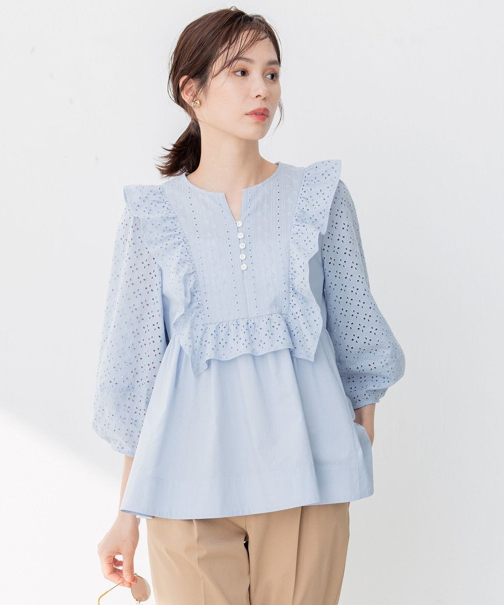 組曲 【WEB限定色あり】レースコンビシャーティング ブラウス 