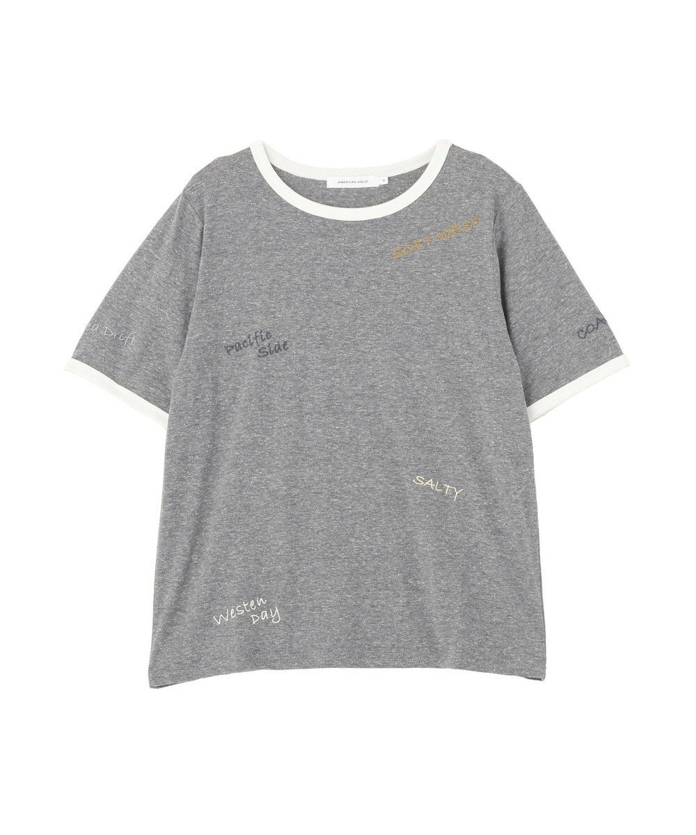 AMERICAN HOLIC ランダムロゴ刺繍リンガーTシャツ 