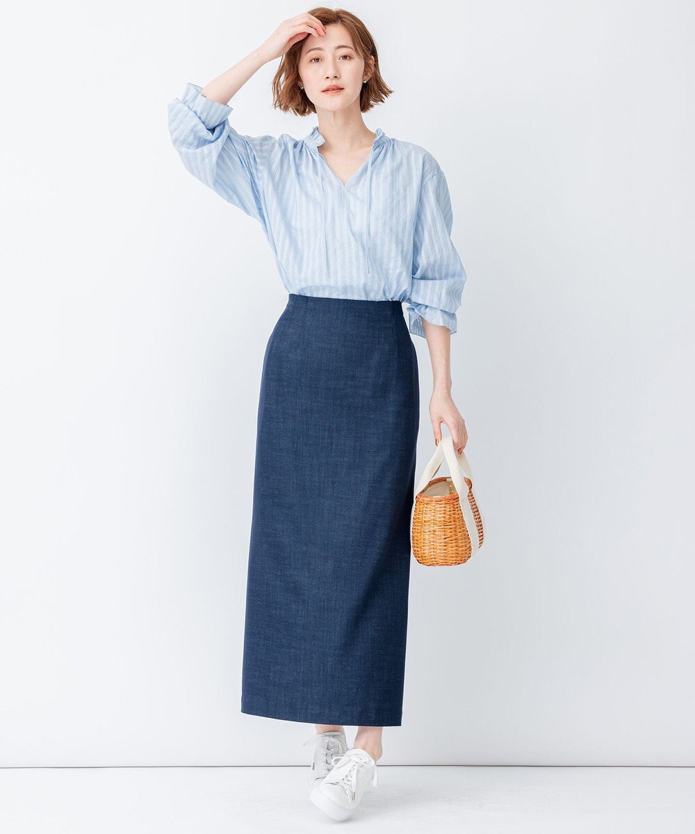 23区 L 【WEB限定/洗える】コットンカラミストライプ スキッパー ブラウス 