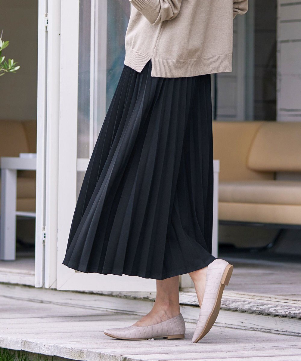 Tiaclasse 【ウエストゴム・洗える】カットソーアコーディオンプリーツスカート 