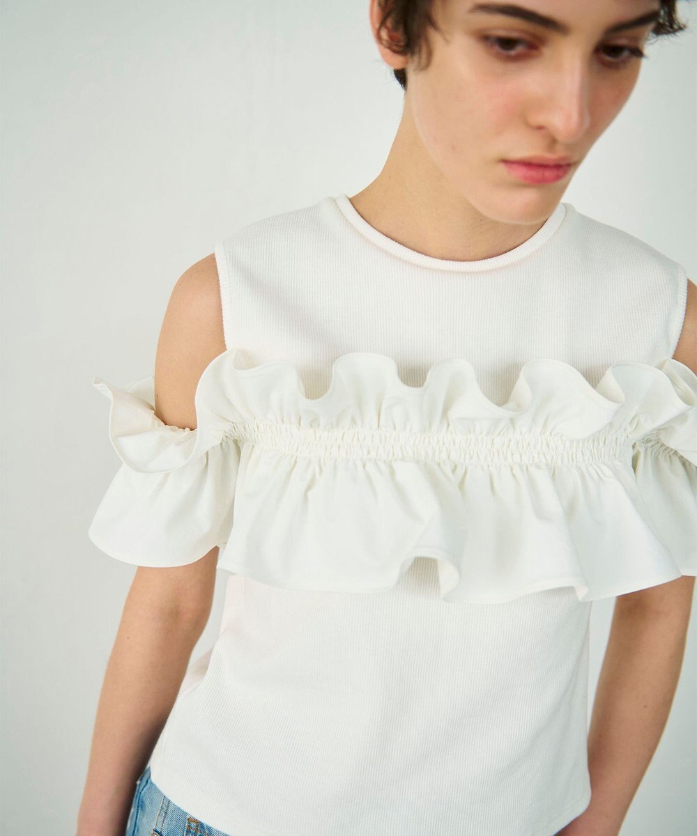 GRACE CONTINENTAL フリルリブカットトップ 