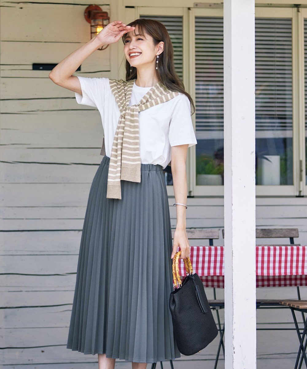 Tiaclasse 【ウエストゴム・洗える】カットソーアコーディオンプリーツスカート 