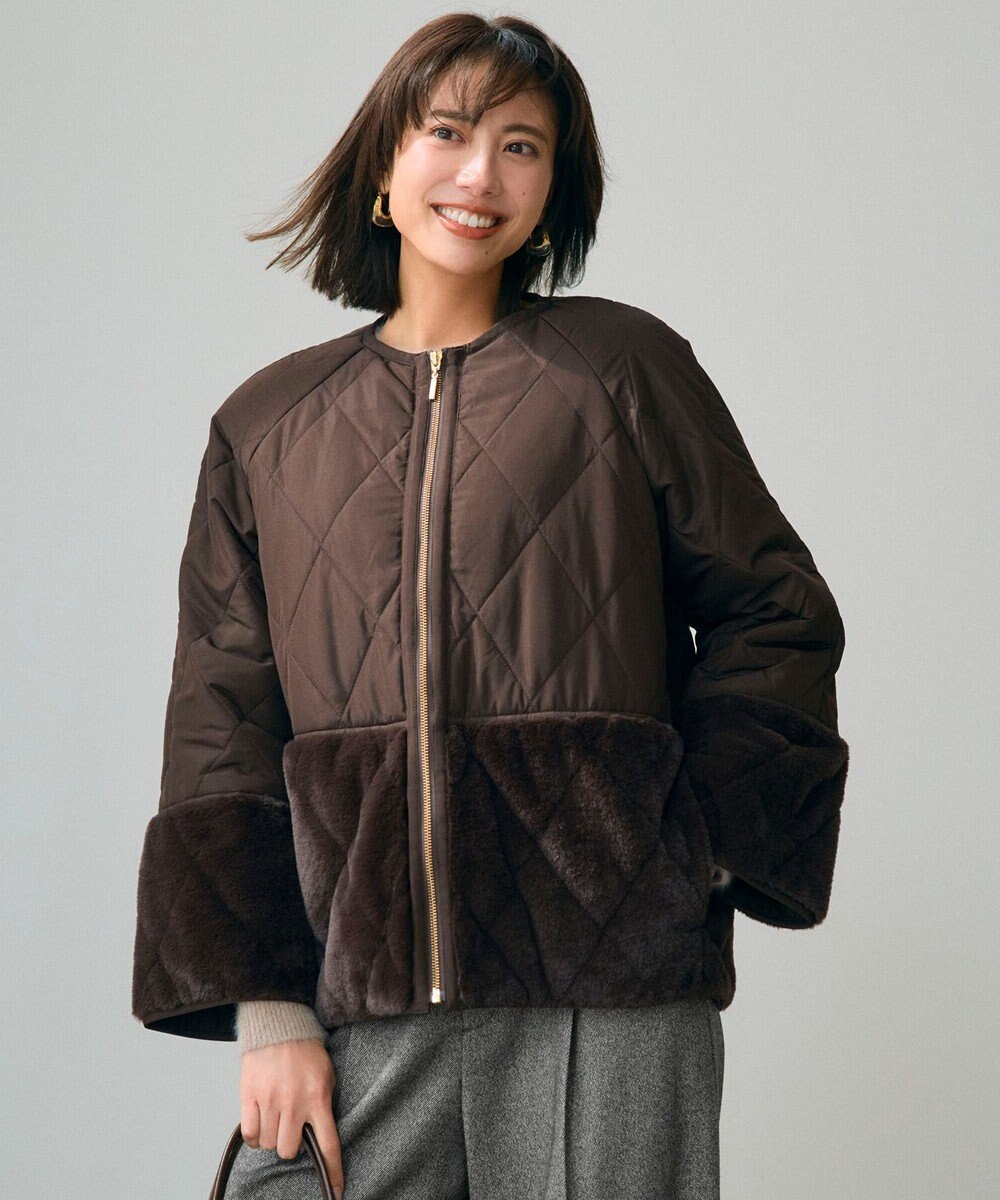 ANY SIS S フェイクファーコンビキルティング アウター 