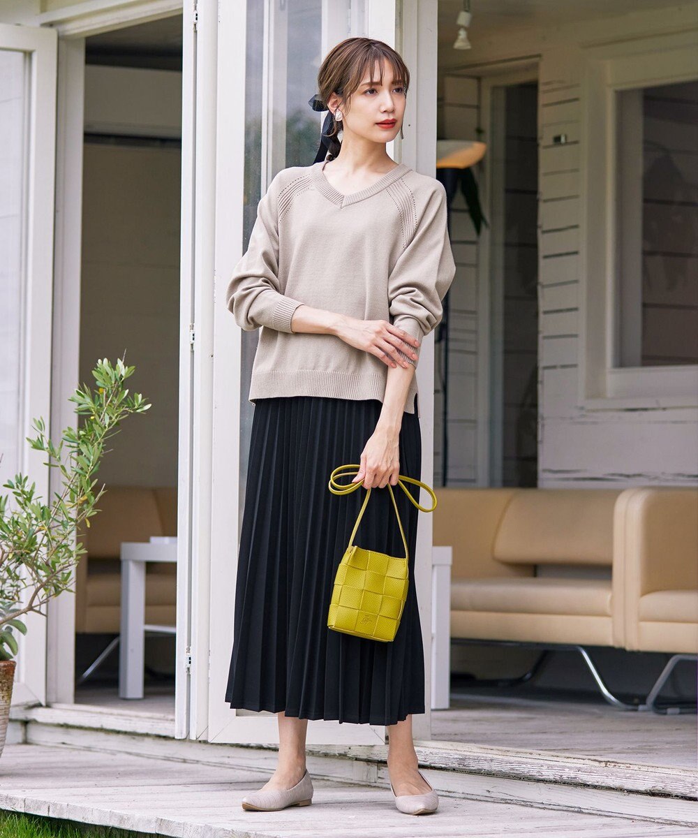 Tiaclasse 【ウエストゴム・洗える】カットソーアコーディオンプリーツスカート 