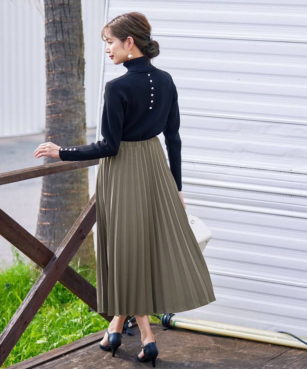 Tiaclasse 【ウエストゴム・洗える】カットソーアコーディオンプリーツスカート 