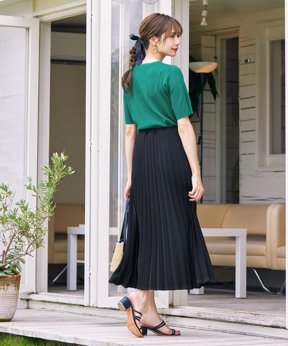 Tiaclasse 【ウエストゴム・洗える】カットソーアコーディオンプリーツスカート 