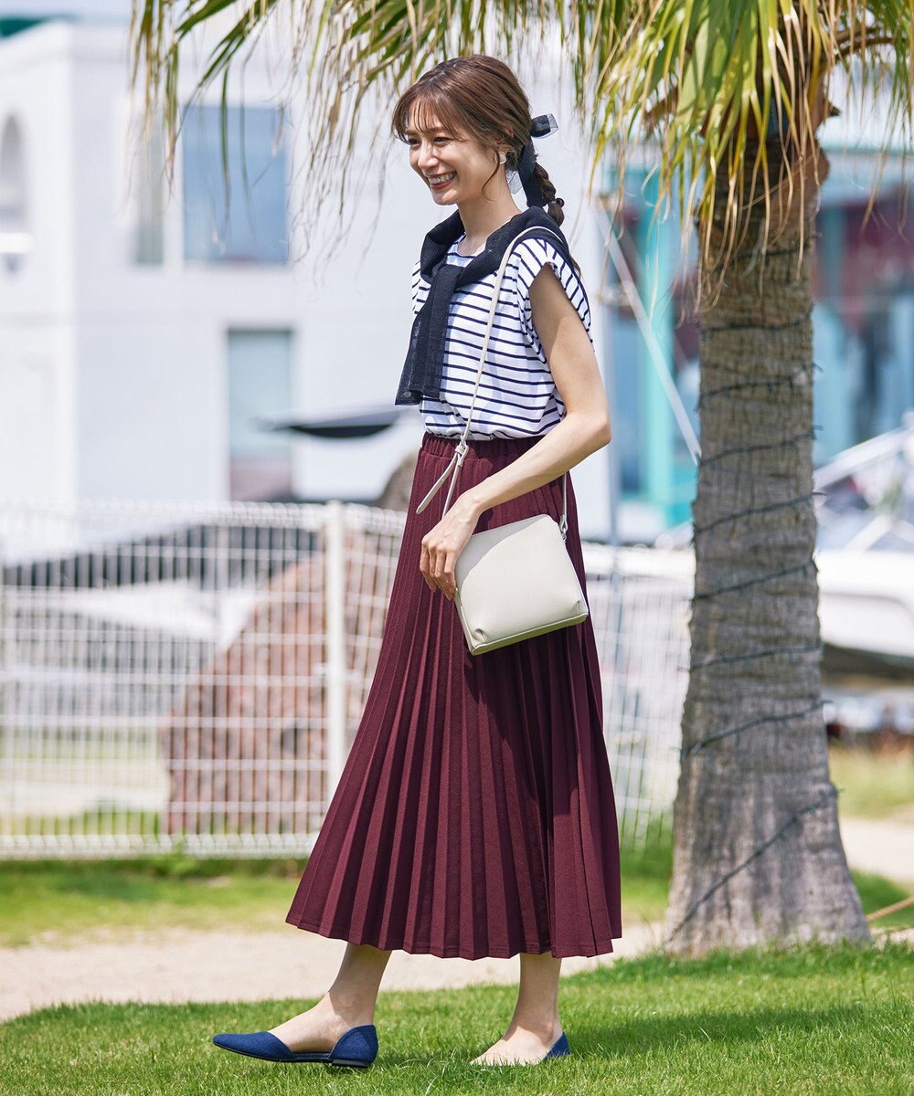 Tiaclasse 【ウエストゴム・洗える】カットソーアコーディオンプリーツスカート 