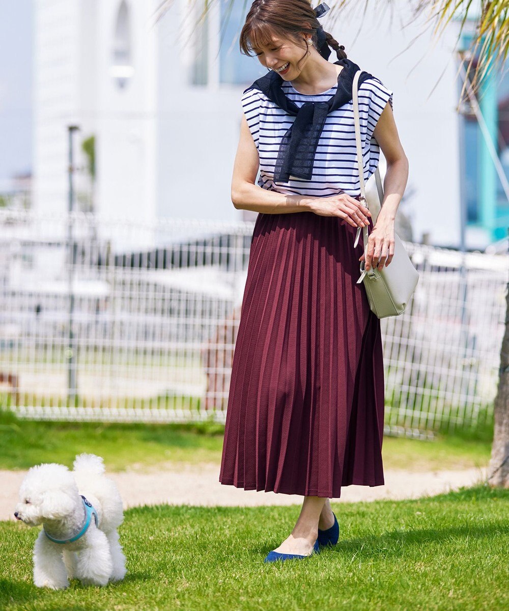 Tiaclasse 【ウエストゴム・洗える】カットソーアコーディオンプリーツスカート 