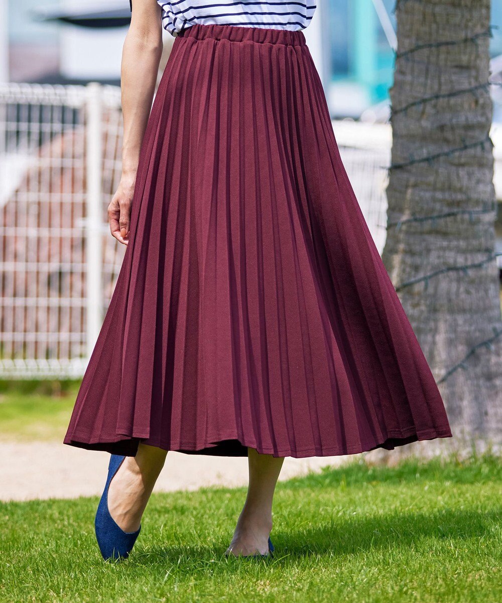 Tiaclasse 【ウエストゴム・洗える】カットソーアコーディオンプリーツスカート 