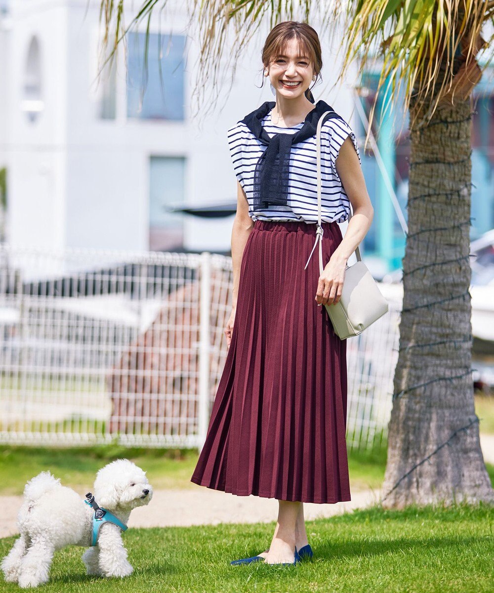 Tiaclasse 【ウエストゴム・洗える】カットソーアコーディオンプリーツスカート 