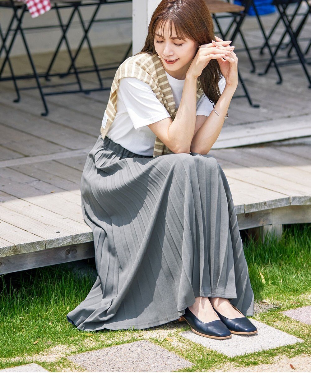 Tiaclasse 【ウエストゴム・洗える】カットソーアコーディオンプリーツスカート 