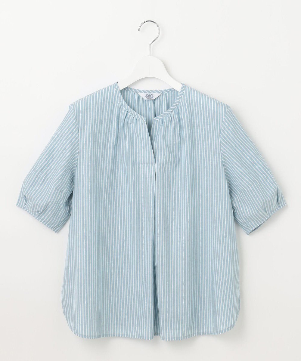 J.PRESS LADIES 【洗える】BEZ空羽ストライプ クルーネック V開き ブラウス 