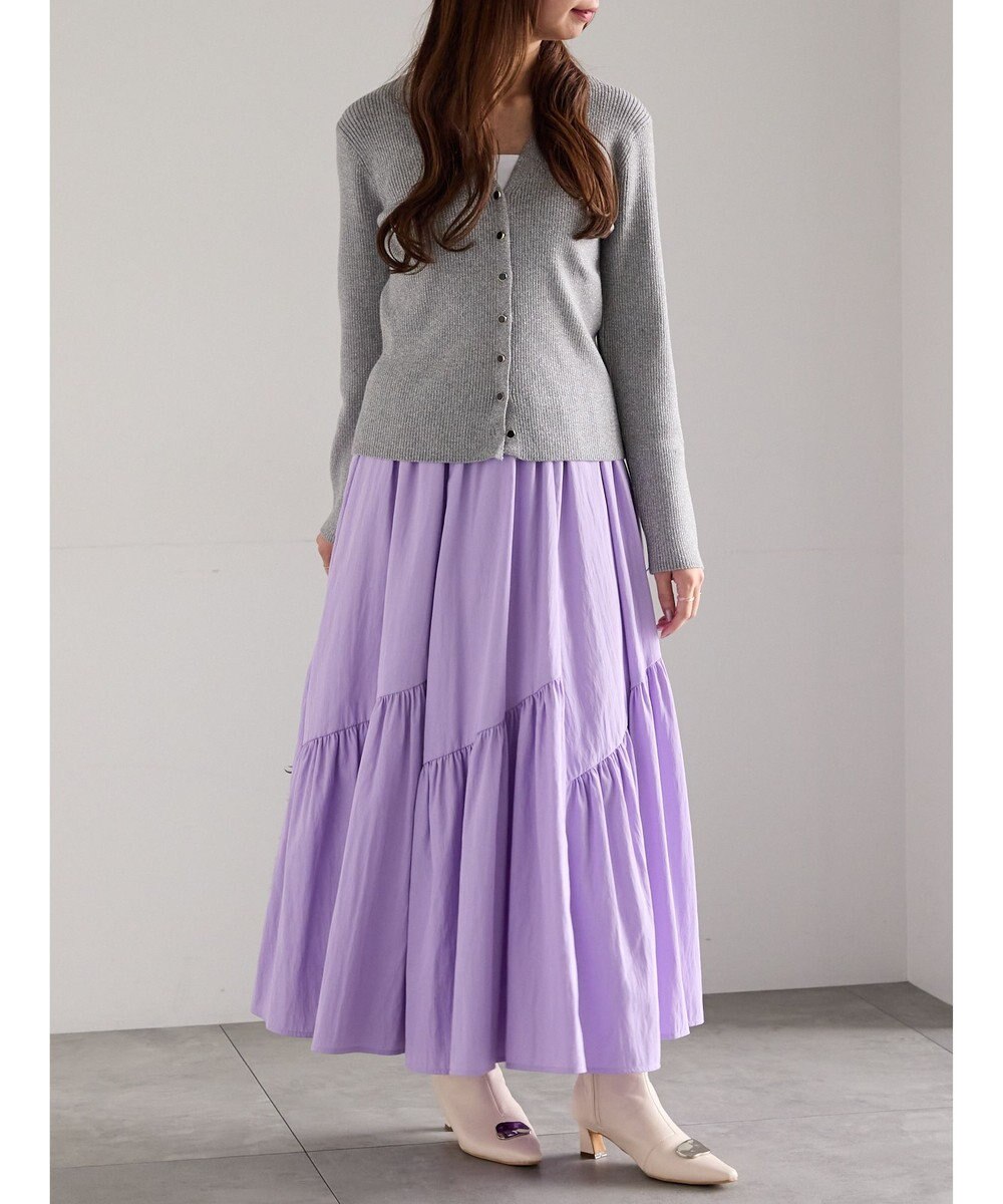 Te chichi ウェーブメタル釦Vネックリブカーディガン 