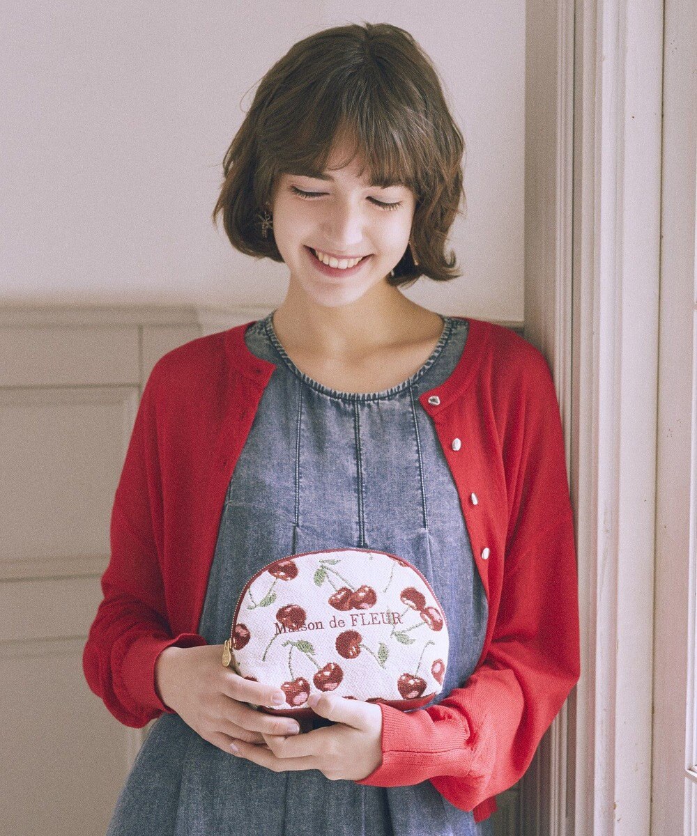 Maison de FLEUR チェリー柄ゴブランラウンドポーチ 