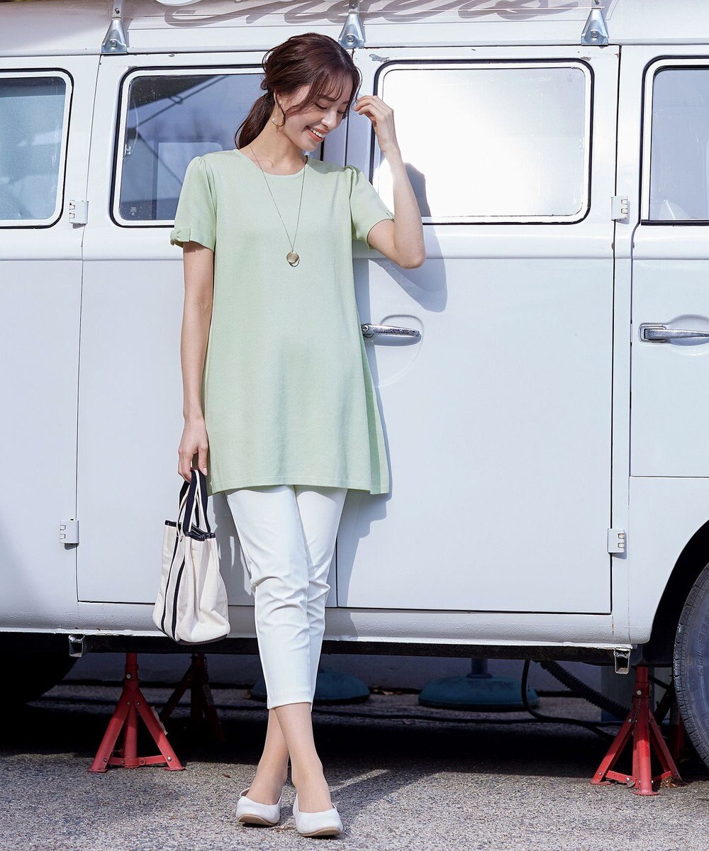 Tiaclasse 【洗える】リボン袖ニットチュニックブラウス 