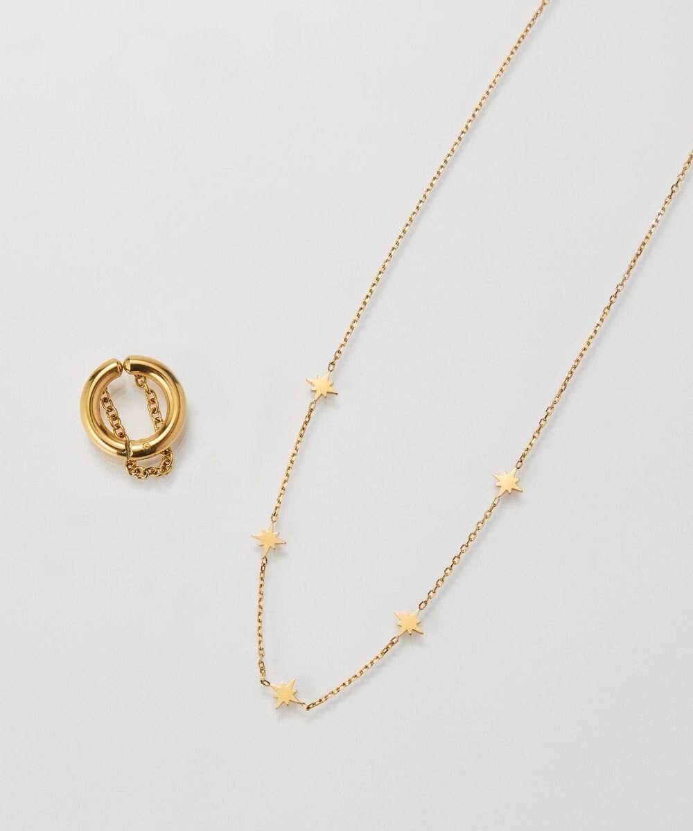 Phoebe <オンワード限定セット>【金属アレルギー対応】シューティングスターステーションネックレス×ワンタッチドレープイヤーカフ/サージカルステンレス 