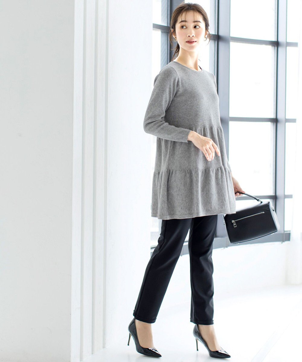 Tiaclasse L 【洗える】大人華やぐ2段ティアードニットチュニック 