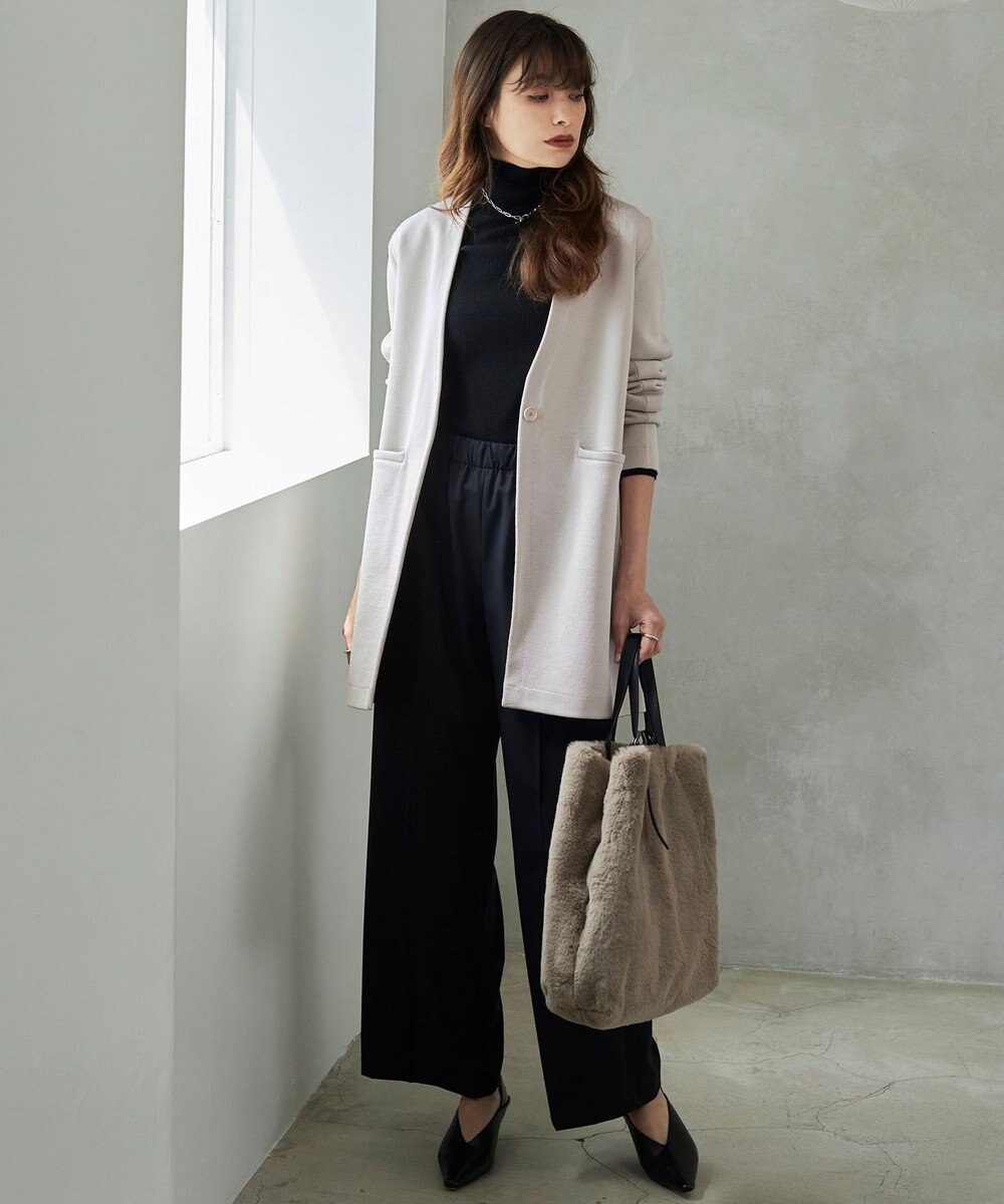 ICB 【洗える】シンセティックヤーンスムース ロングニットジャケット 