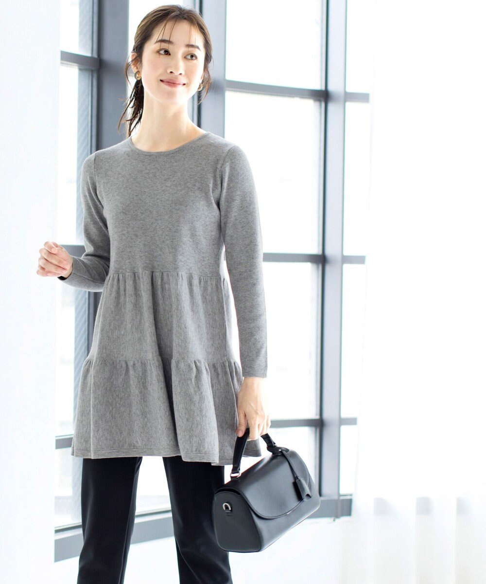 Tiaclasse L 【洗える】大人華やぐ2段ティアードニットチュニック 