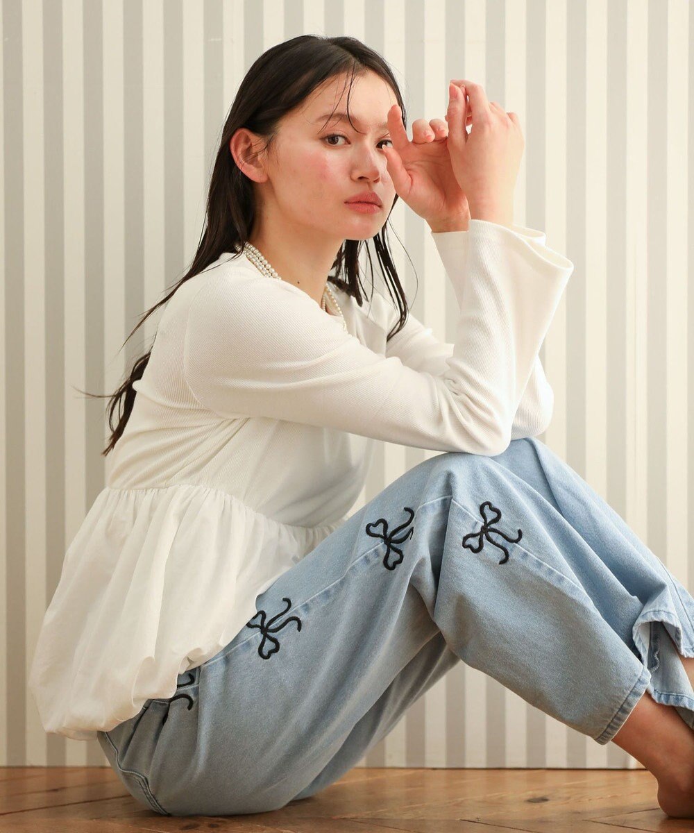 Green Parks ・ＤＯＵＢＬＥ　ＦＬＡＧＳ　サイドリボン刺繍デニ 