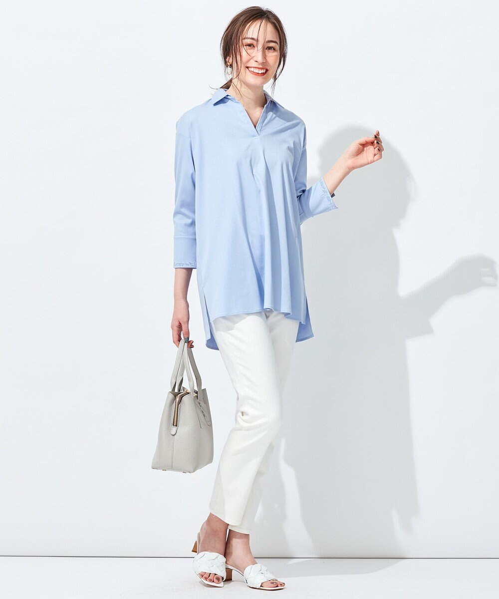 自由区 【洗える】エンブロイダリー スキッパーチュニック 