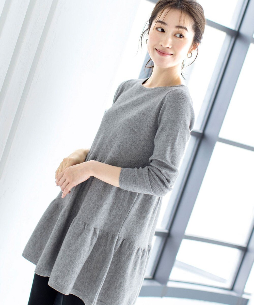 Tiaclasse L 【洗える】大人華やぐ2段ティアードニットチュニック 