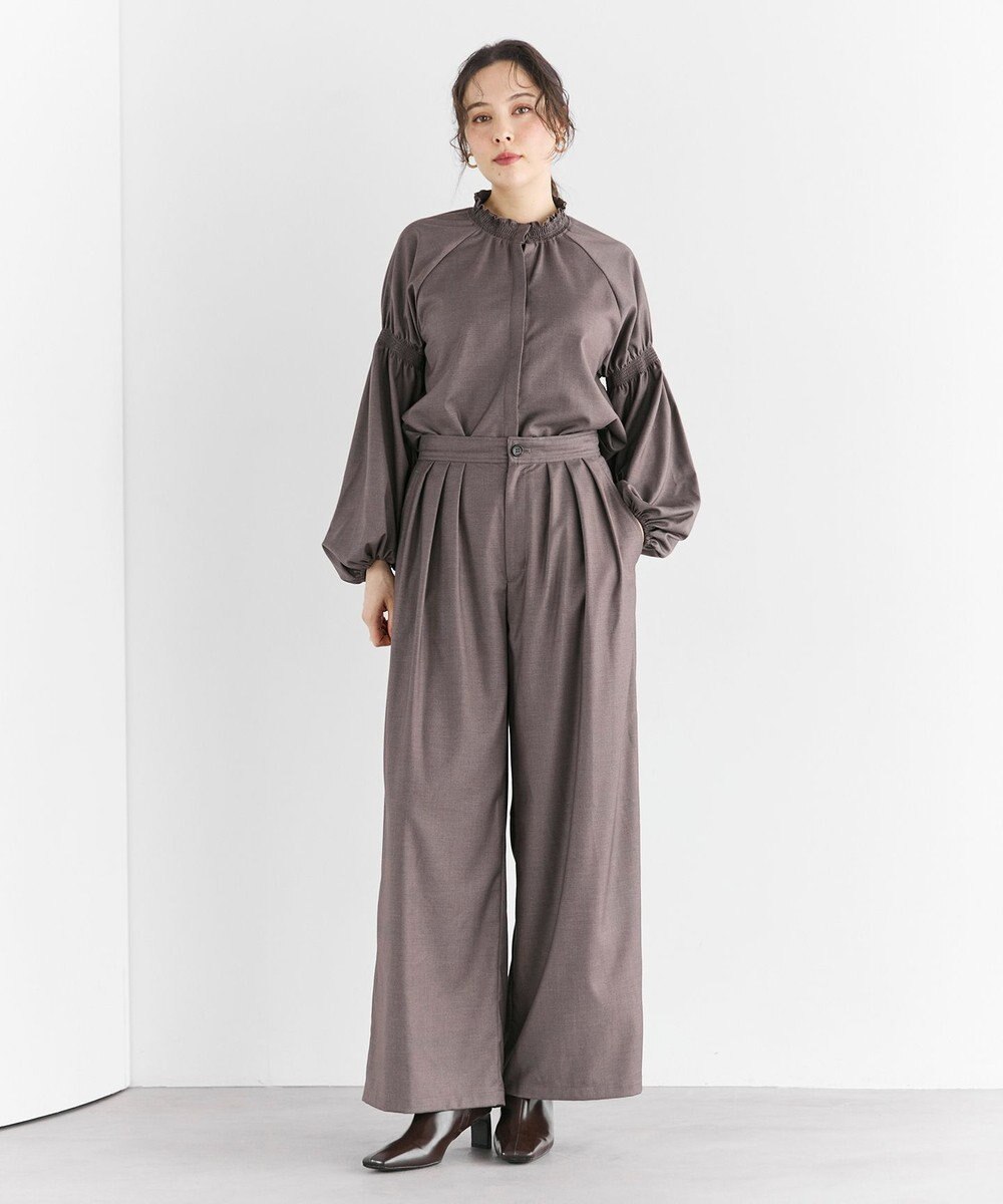 #Newans 【洗濯機可/しわになりにくい】シャーリングネック ボリュームスリーブブラウス 