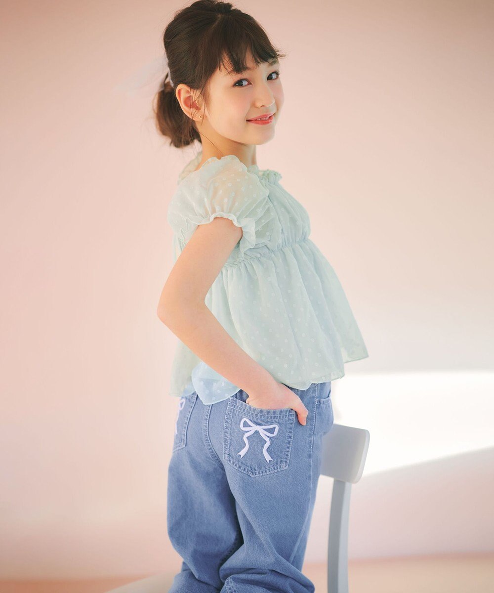 ANY KIDS 【一部店舗/WEB先行販売アイテム】【洗濯機可能】刺繍 ワイドデニムパンツ 