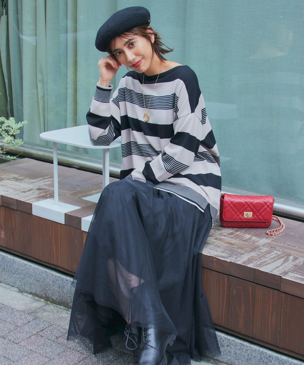 23区 L 【洗える】ウールコットンストレッチ オーバーサイズ ニット 