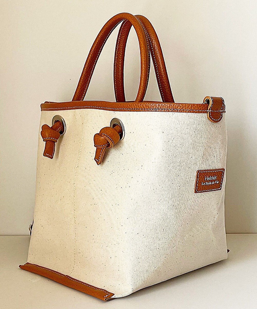 Hekhèr Le Style de Vie 【日本製 / 2WAY】コットンキャンバス×シュリンクレザー ノットハンドバッグ medium 