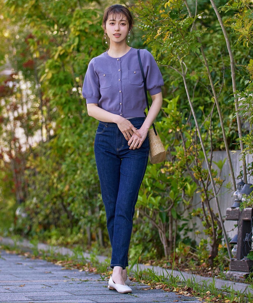 Tiaclasse 【洗える】鹿の子柄ニットショートカーディガン 