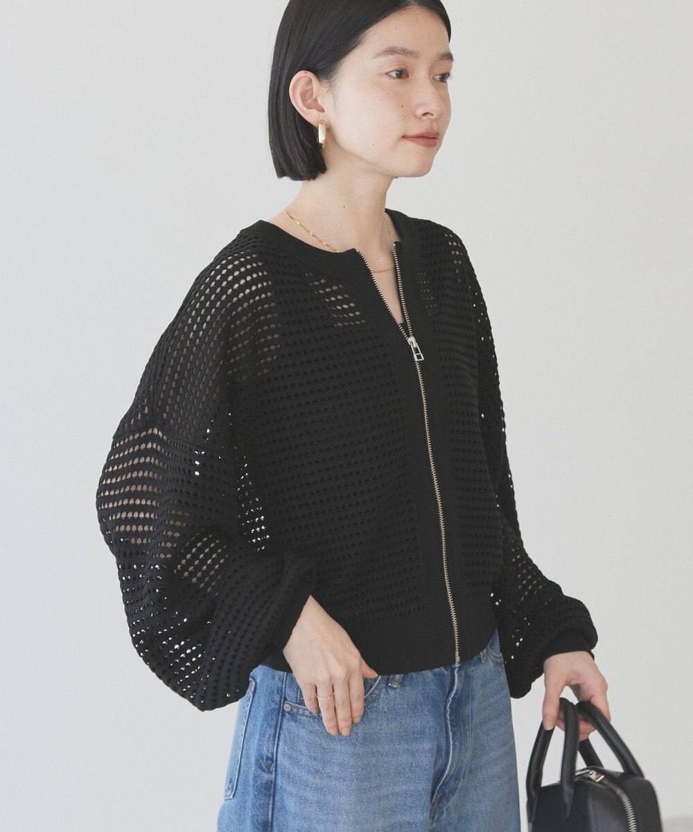 AMERICAN HOLIC ジップアップメッシュニットカーディガン 