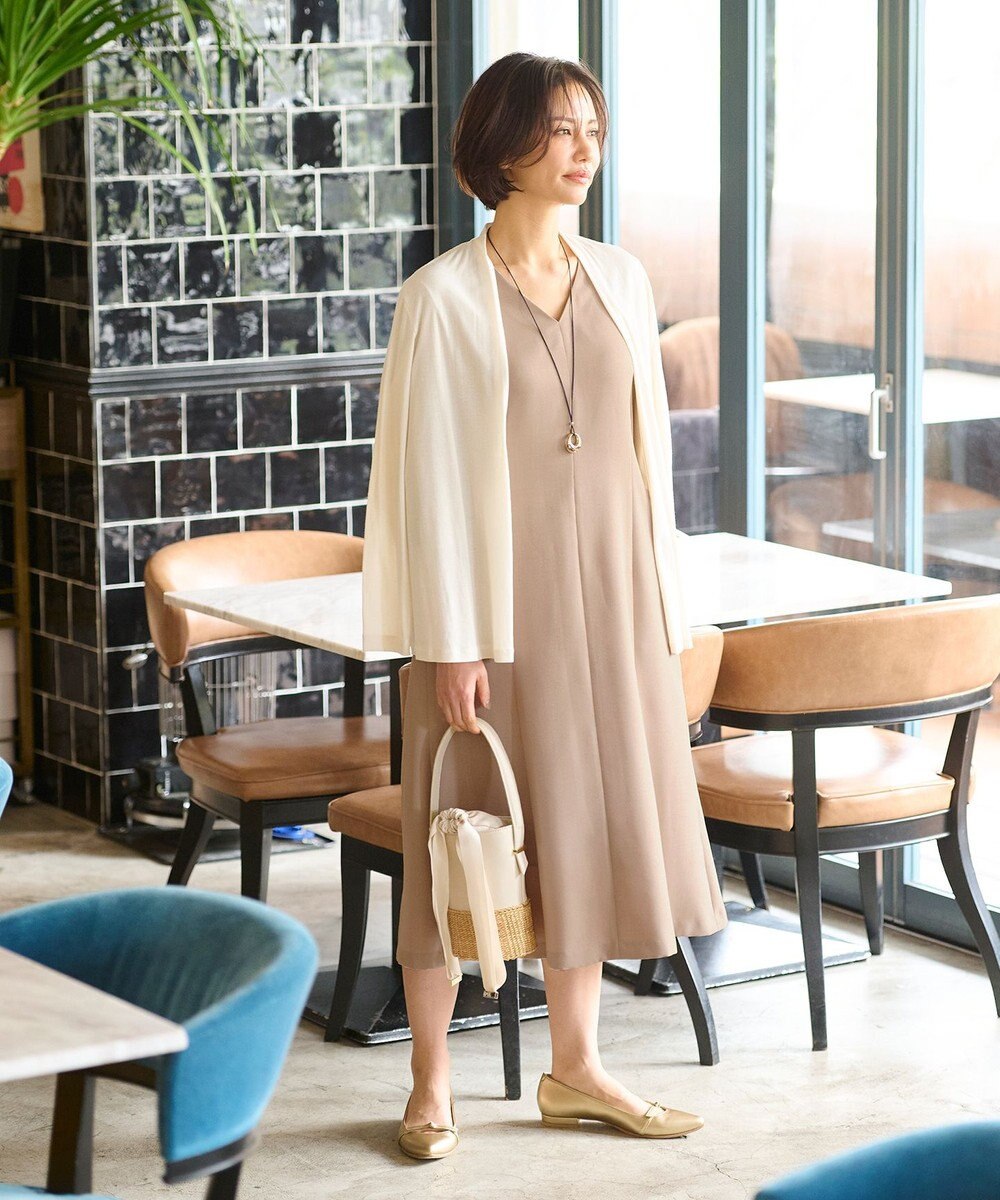 自由区 【接触冷感・速乾・UVケア・撥水・防シワ・XSサイズあり】リネンライクツィルVネック ワンピース 