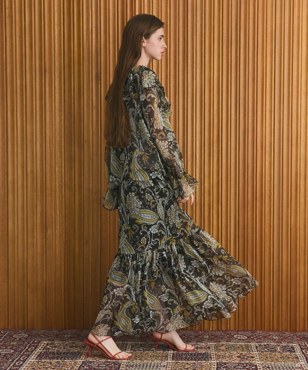 GRACE CONTINENTAL ラメストライププリントスカート 