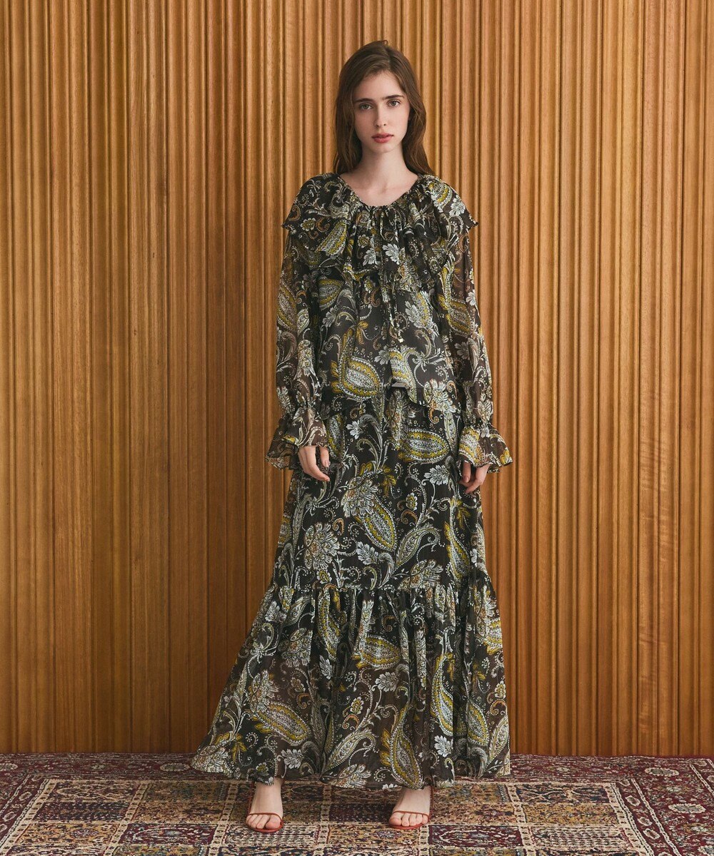 GRACE CONTINENTAL ラメストライププリントスカート 