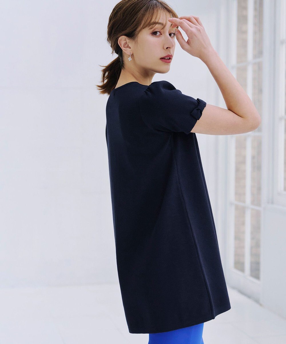 Tiaclasse 【洗える】リボン袖ニットチュニックブラウス 