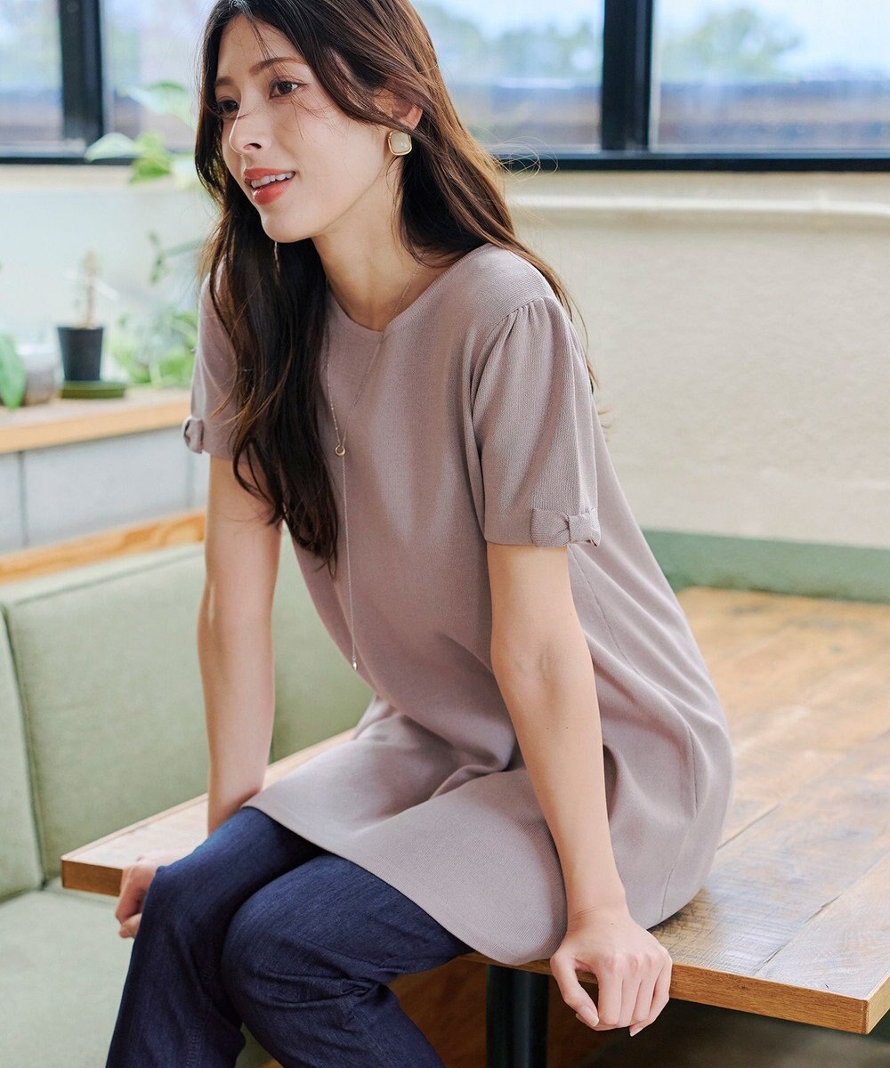 Tiaclasse 【洗える】リボン袖ニットチュニックブラウス 