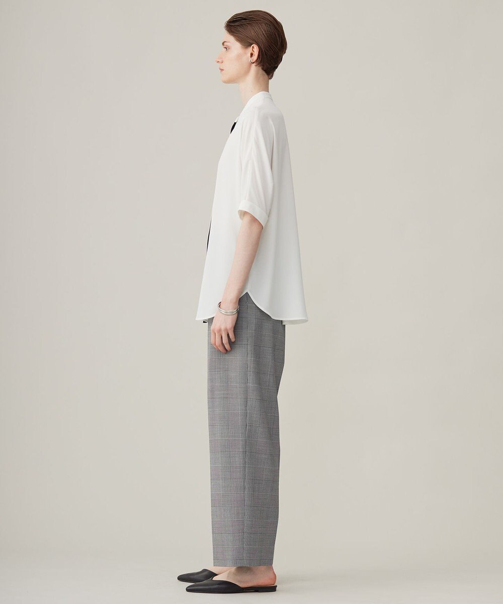 ICB L 【新色追加・接触冷感・UVケア・速乾・洗える】BackSatinAmunzen 5分袖バンドカラーブラウス 