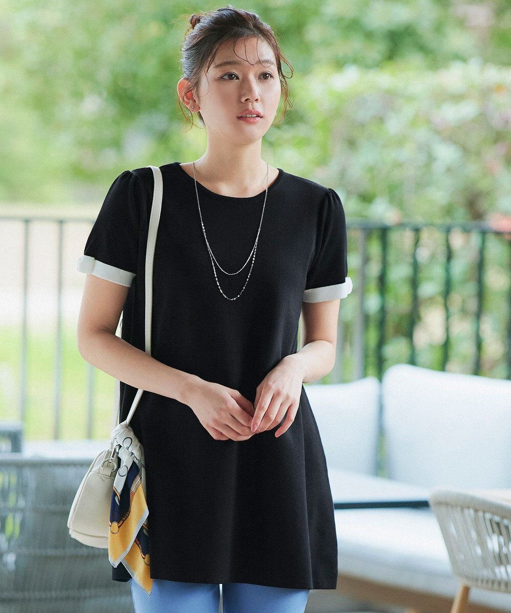 Tiaclasse 【洗える】リボン袖ニットチュニックブラウス 