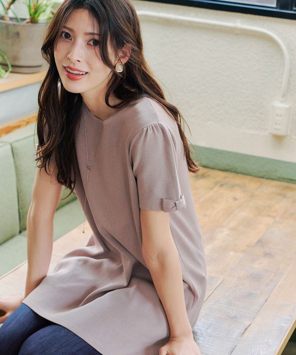 Tiaclasse 【洗える】リボン袖ニットチュニックブラウス 