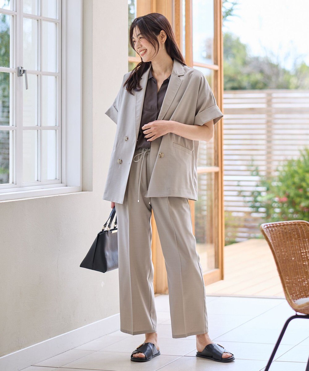 ANY L 【洗濯機可/セットアップ可/UVケア/速乾/イージーケア】サラサラテックリネンパンツ 