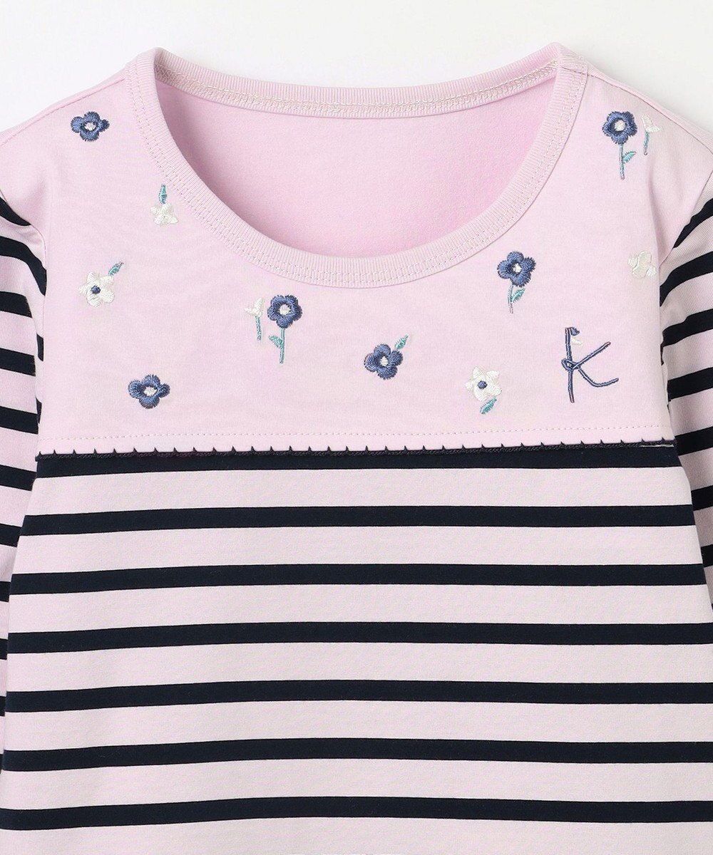 組曲 KIDS 【110-140㎝】フラワー刺繍ボーダー Tシャツ 