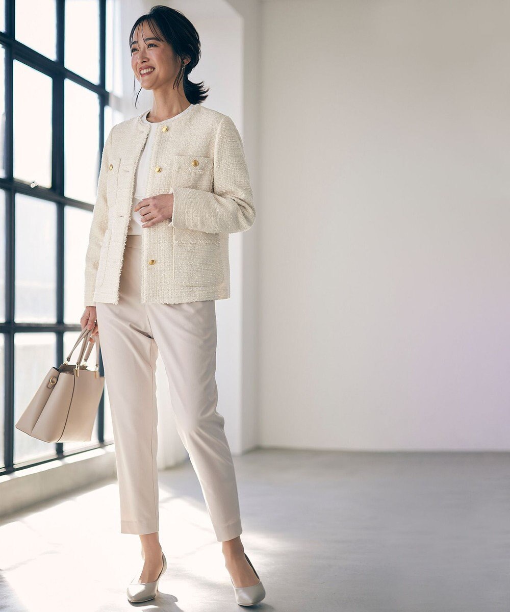 ANY SIS ツイードノーカラーミドル ジャケット 