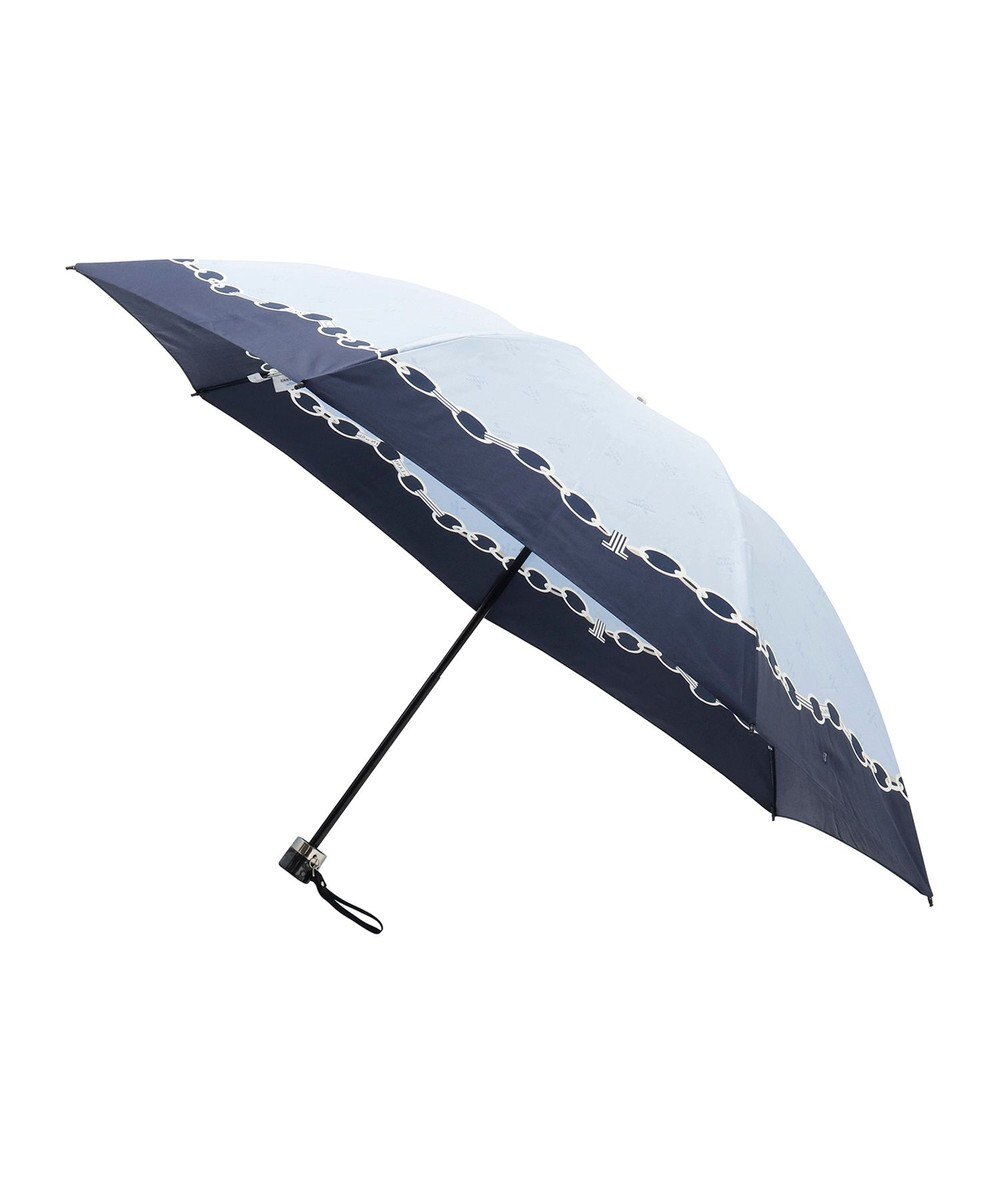 MOONBAT ランバン オン ブルー 折りたたみ傘 チェーン柄サテンジャガードプリント 簡単開閉 