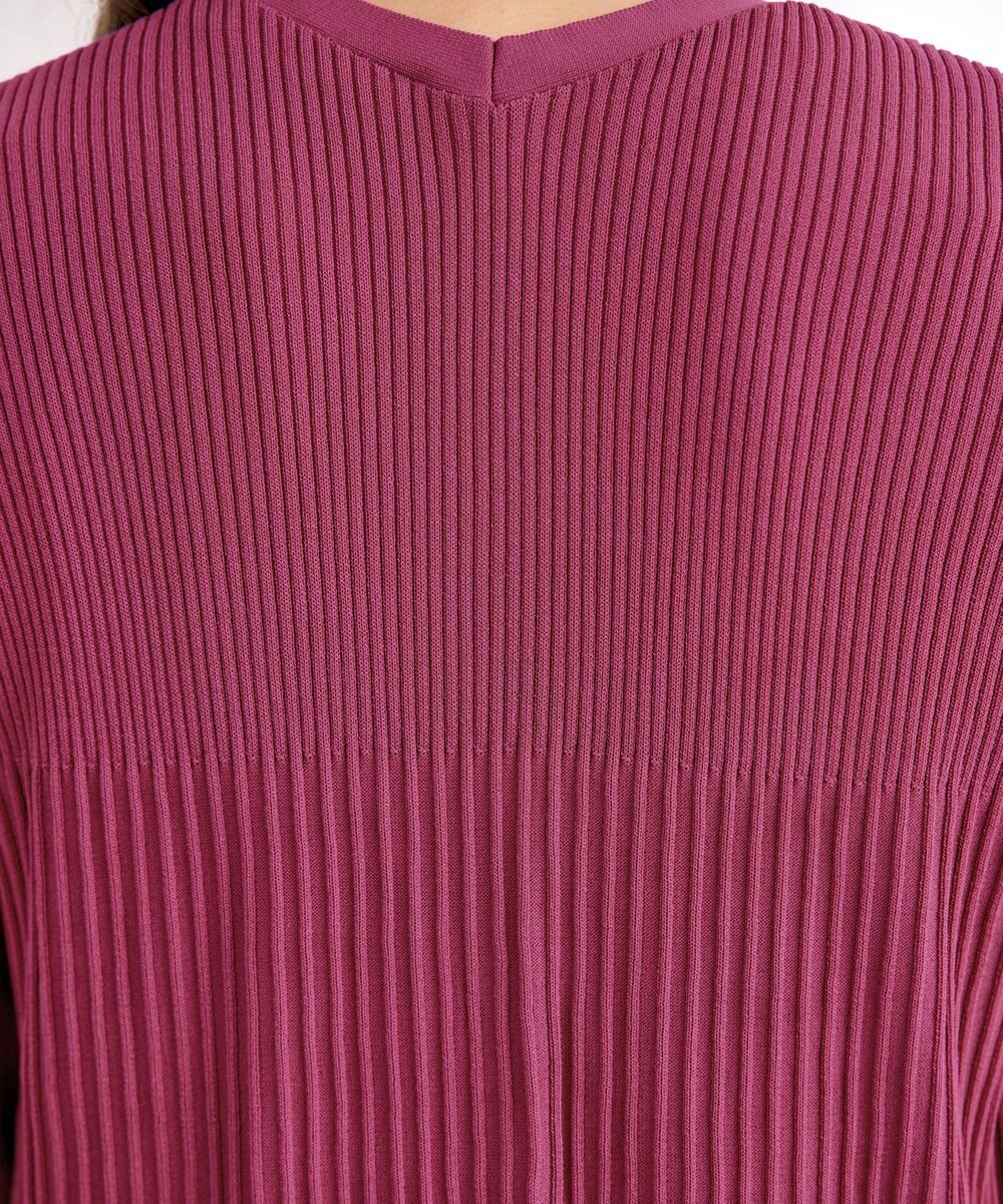 Tiaclasse 【洗える】バックリブプリーツ編みロングカーディガン 