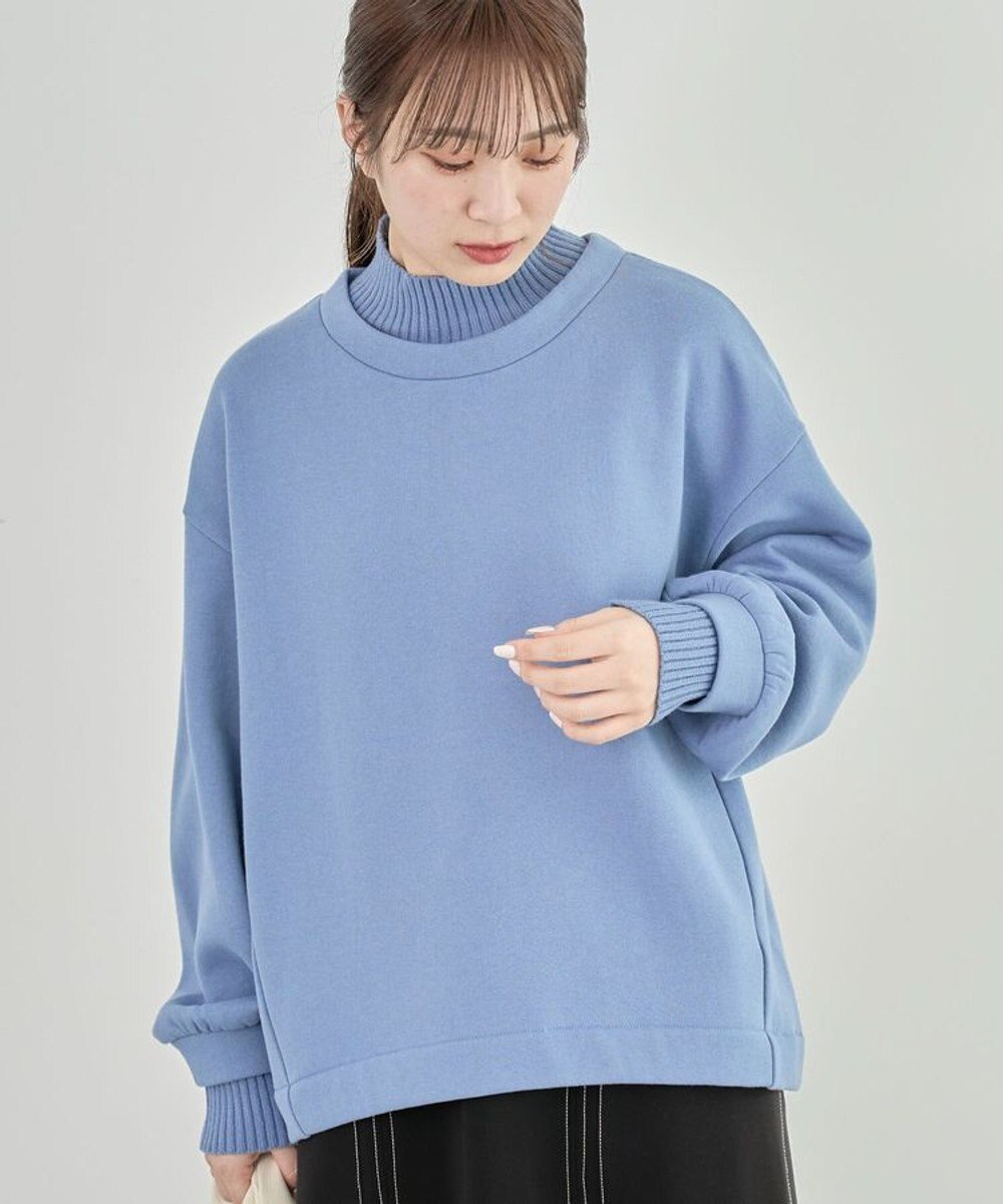 Green Parks 配色リブニットドッキング裏起毛プルオーバ 