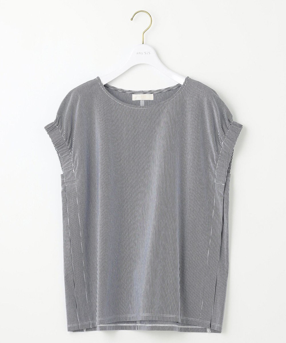ANY SIS S 【洗える】シルケットストライプフレンチスリーブ カットソー 