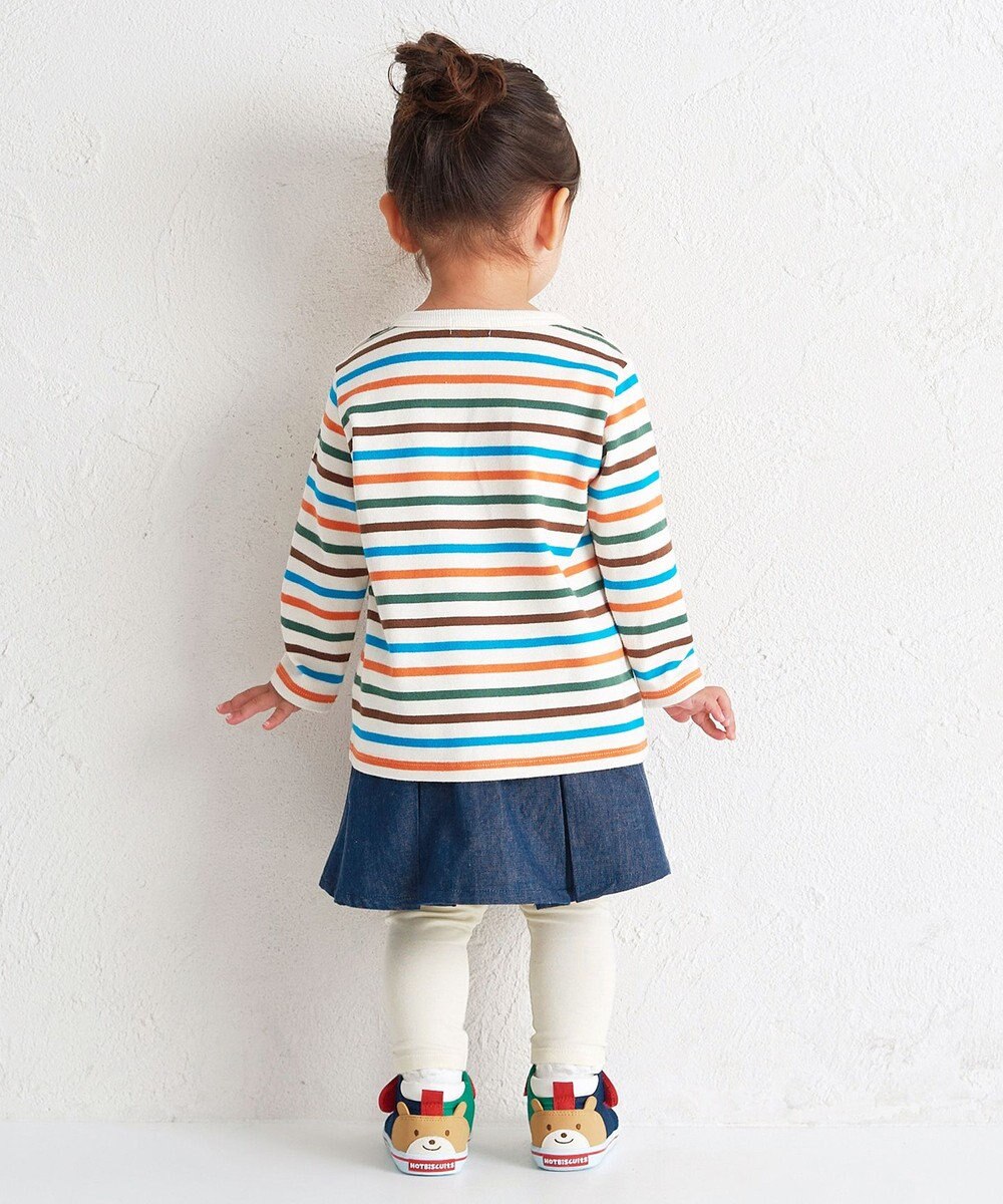 MIKI HOUSE HOT BISCUITS 【80-120cm】ボーダー柄 ワンポイント長袖Tシャツ 