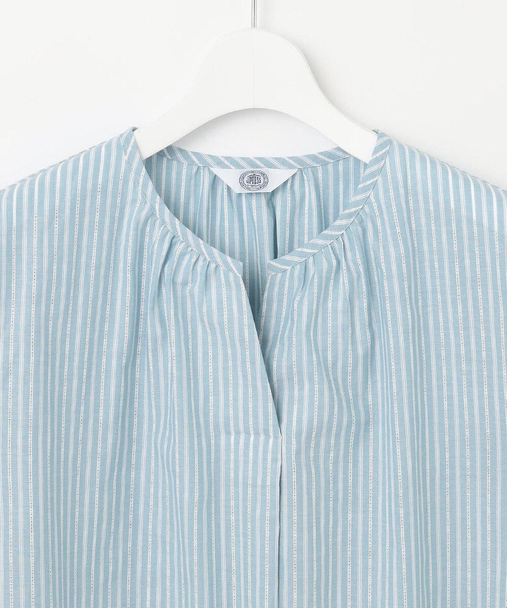 J.PRESS LADIES 【洗える】BEZ空羽ストライプ クルーネック V開き ブラウス 
