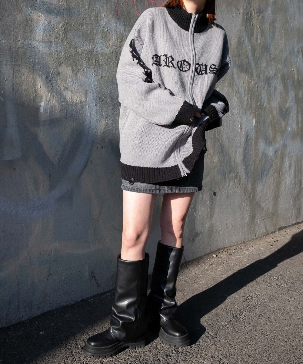 WEGO クロスダメージニットBIGブルゾン 